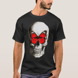Camiseta borboleta no crânio humano para mulheres