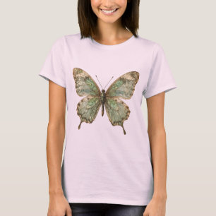 Camiseta Borboleta Ornamentada com Asas de Padrão de Folha