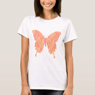 Camiseta Borboleta, padrão abstrato em rosa, laranja, pêsse