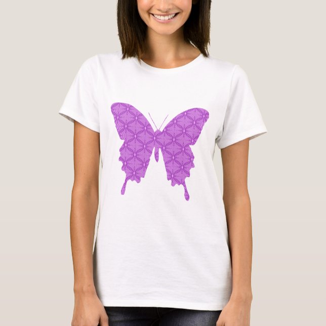 Camiseta Borboleta, padrão abstrato, lavanda e roxo (Frente)