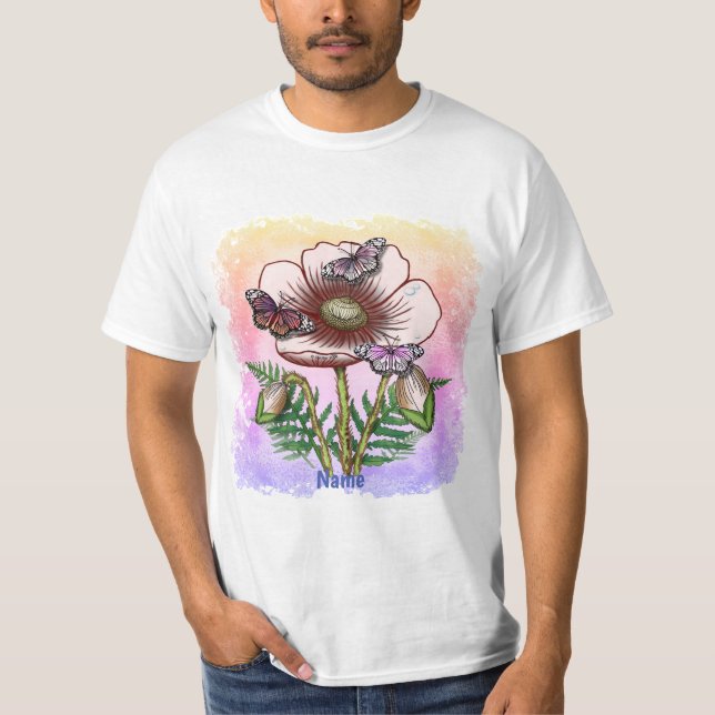 Camiseta Borboleta Papoula Pálida (Frente)