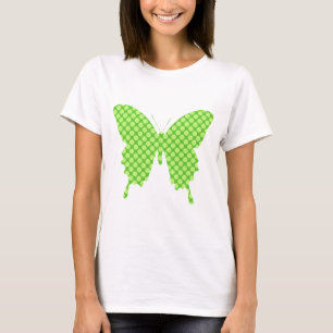 Camiseta Borboleta, pontos retrô, tons de verde lima