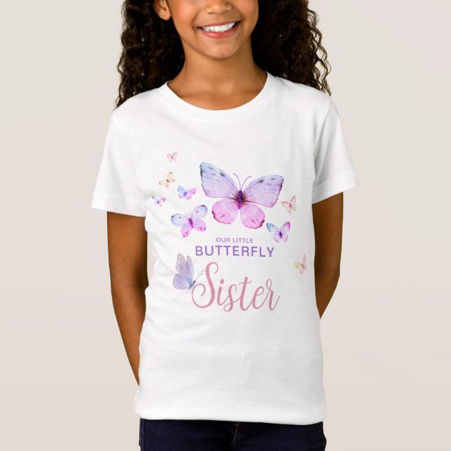 Camiseta Borboleta Primeira Menina de Aniversário Irmã T-Sh (Frente)