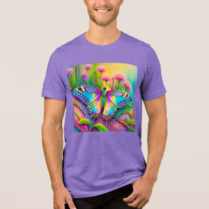 Camiseta Borboleta Psicodélica Colorida e Flores Selvagens