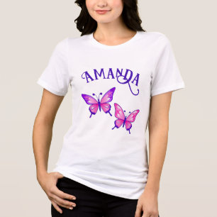 Camiseta Borboleta Púrpura e Rosa Duo com Nome