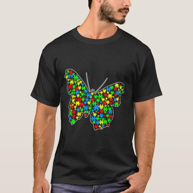 Camiseta Borboleta Quebra-cabeça Engraçada Animais Autismo  (Frente)