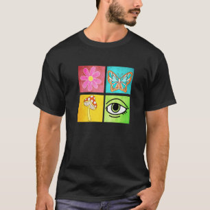 Camiseta Borboleta Retro Groovy Daisy Flower Mushroom Eye
