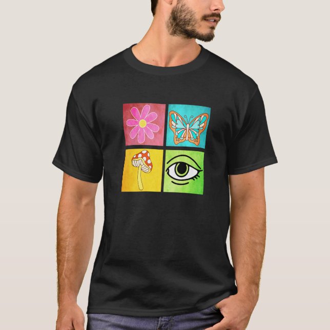 Camiseta Borboleta Retro Groovy Daisy Flower Mushroom Eye (Frente)
