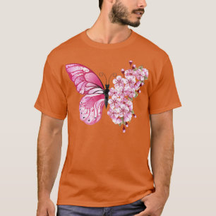 Camiseta Borboleta Rosa Cerejeira Japonesa Brilha Sakura