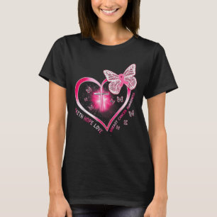 Camiseta Borboleta Rosa Cruza Fé Esperança Amor Cancer