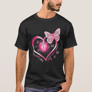 Camiseta Borboleta Rosa Cruza Fé Esperança Amor Cancer