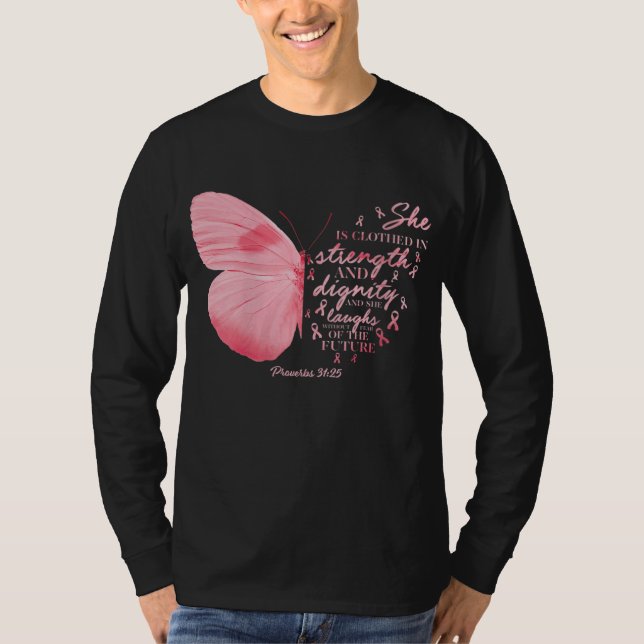 Camiseta Borboleta Rosa Fita Fita Cancer Mama Mulher Religi (Frente)