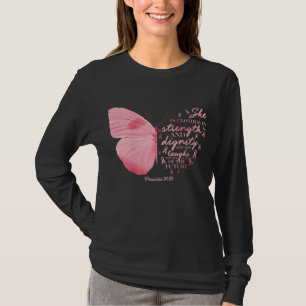 Camiseta Borboleta Rosa Fita Fita Cancer Mama Mulher Religi