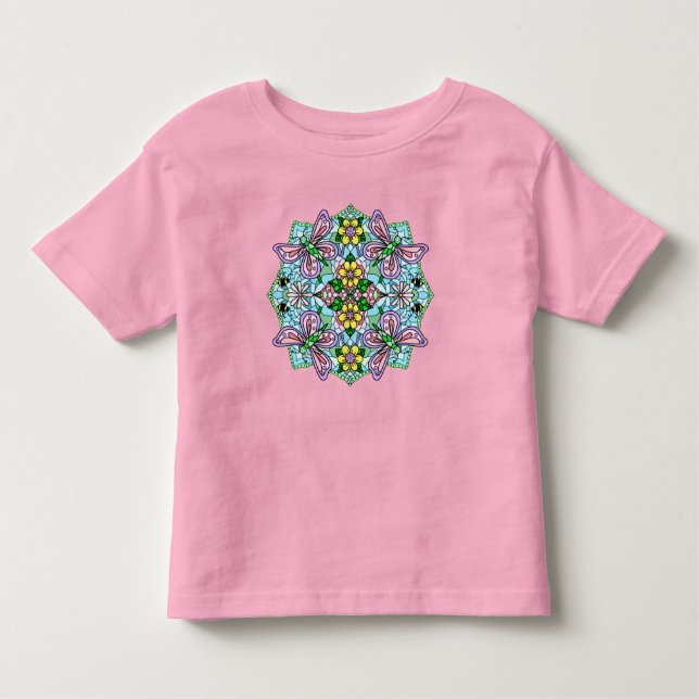 Camiseta Borboleta rosa Mandala Whimsical Drake (Frente)
