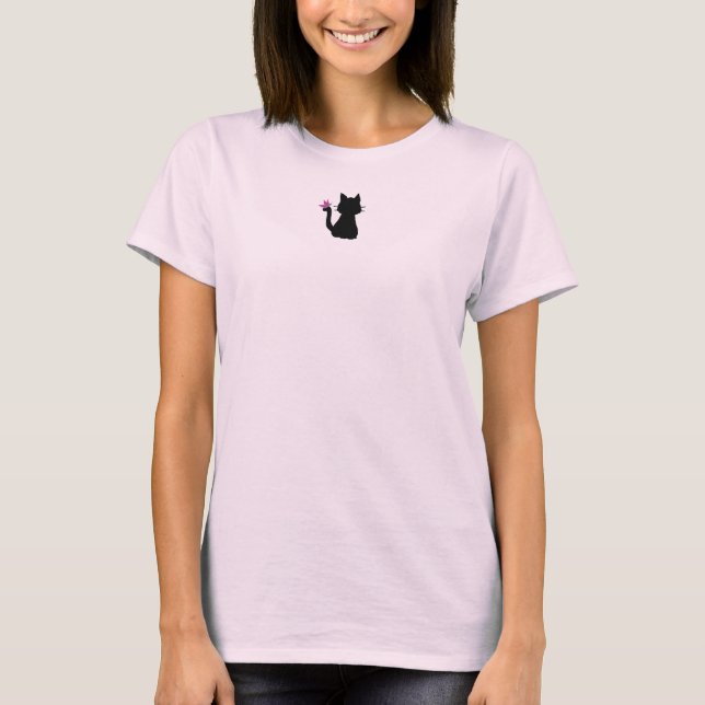 Camiseta Borboleta Rosa Preta de Gato Silhueta (Frente)