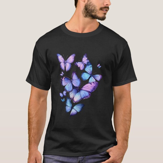Camiseta Borboleta Roxa Azul  Borboleta de Jardim Fofo Cria (Frente)