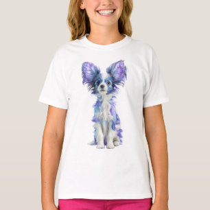 Camiseta Borboleta Roxa Orelha Papillon Cães Crianças