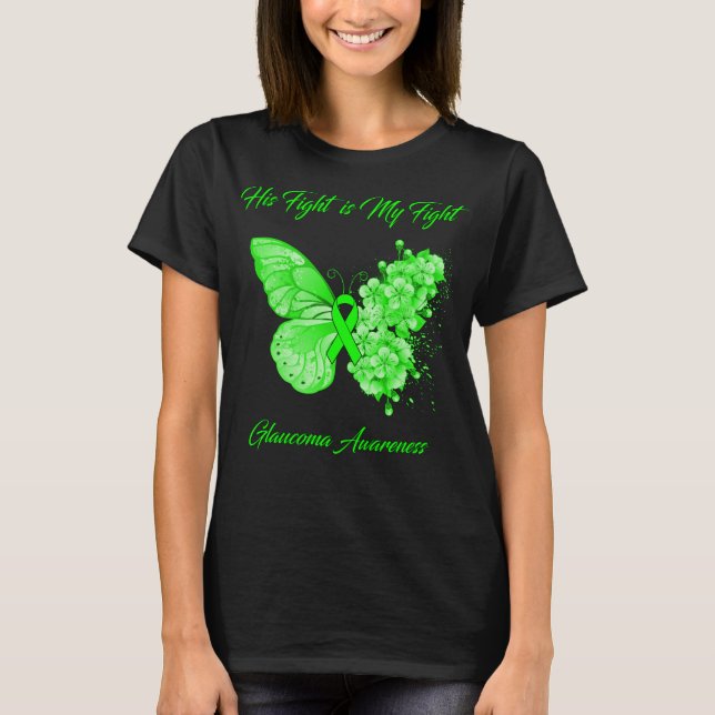 Camiseta Borboleta Sua Luta É Meu Glaucoma De Luta (Frente)