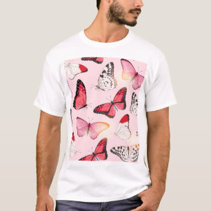 Camiseta Borboleta Tropical Detalhada: Padrão Vintage