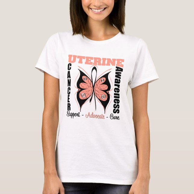 Camiseta Borboleta uterina da consciência do cancer (Frente)