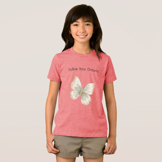 Camiseta Borboleta Verde Creme Bege   (Frente Completa)