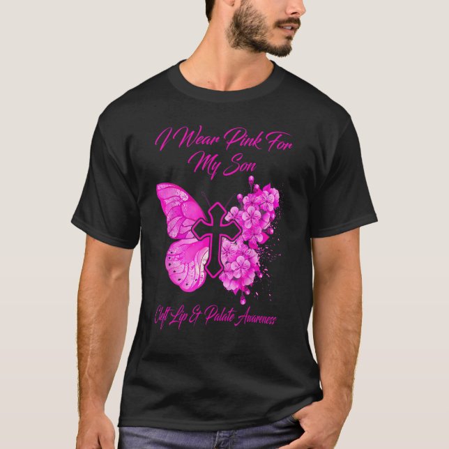 Camiseta Borboleta Veste Rosa Para A Esquerda Do Filho E Pa (Frente)
