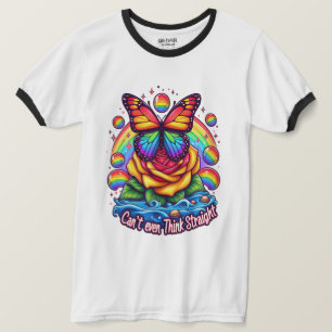 Camiseta Borboleta Vibrante Emitida em Rosa colorida