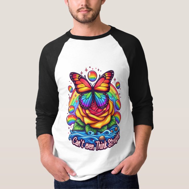 Camiseta Borboleta Vibrante Emitida em Rosa colorida (Frente)