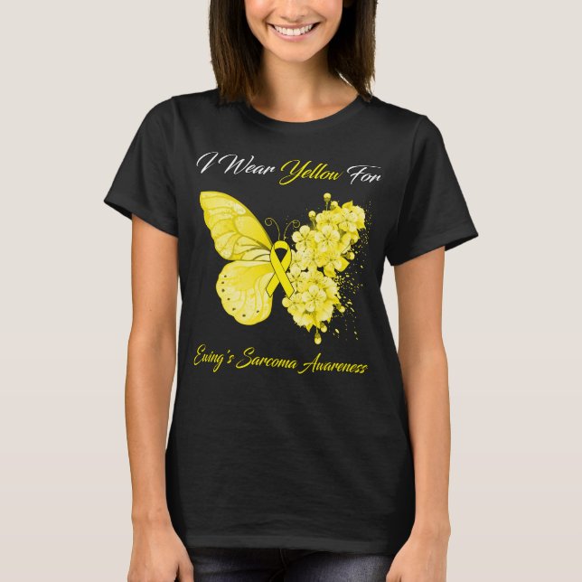 Camiseta Borboleta Visto Amarelo pelo Sarcoma de Ewing (Frente)