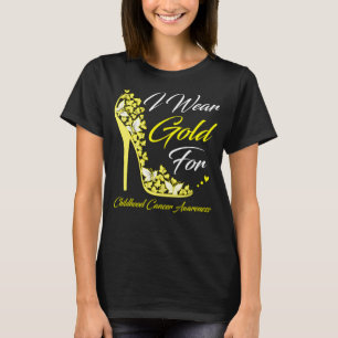 Camiseta Borboleta Visto Dourada para o Cancer da infância