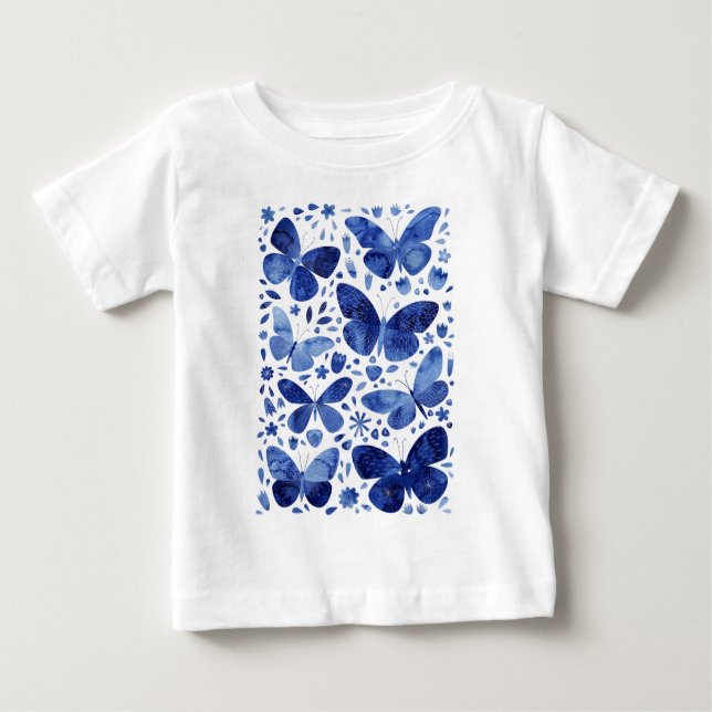 Camiseta Borboletas Aquarela Azul (Frente)