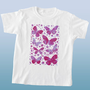 Camiseta Borboletas Aquarela Magenta Rosa