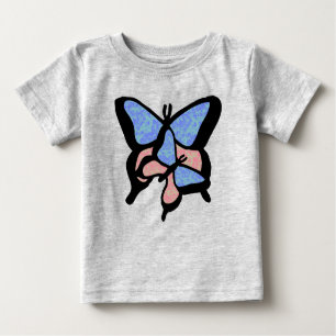 Camiseta Borboletas Azuis e Rosa Bebê/Bebê