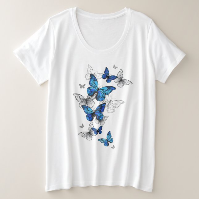 Camiseta Borboletas Azuis Morpho (Frente do Design)