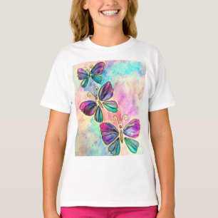 Camiseta Borboletas brancas coloridas -