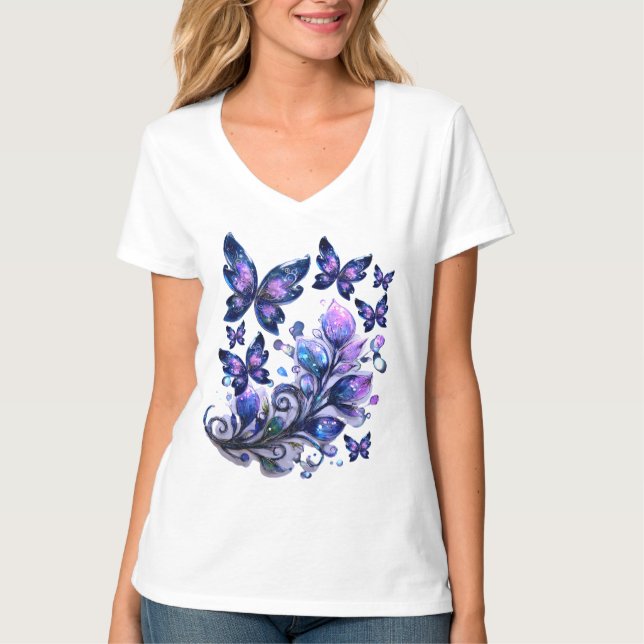 Camiseta Borboletas Brilho Cósmico (Frente)