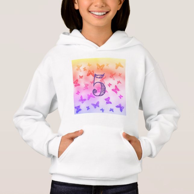 Camiseta Borboletas coloridas arco-íris 5º aniversário meni (Frente)