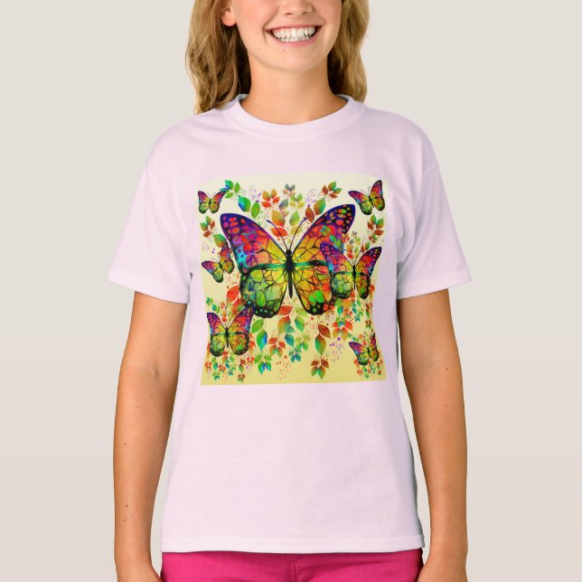 CAMISETA BORBOLETAS COLORIDAS DA PRIMAVERA NATUREZA (Frente)