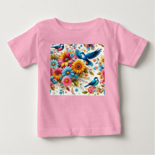 Camiseta Borboletas Coloridas Trendy Aves Flores Rosa