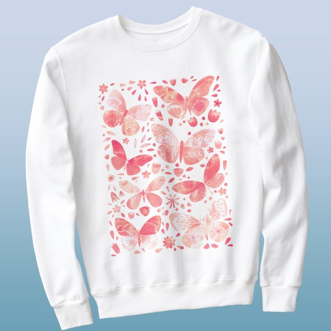 Camiseta Borboletas Cores Aquáticas Cor de Rosa (Blush pink peach coral watercolor butterfly t-shirt)