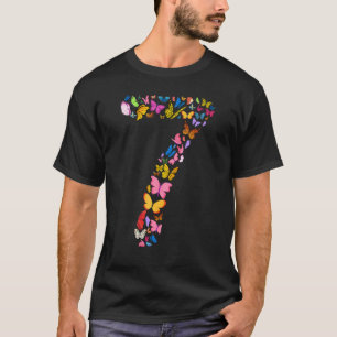 Camiseta Borboletas de 7 Birthday com 7 Anos de Idade Mante