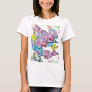 Camiseta Borboletas de flores de orquídeas coloridas cor-de