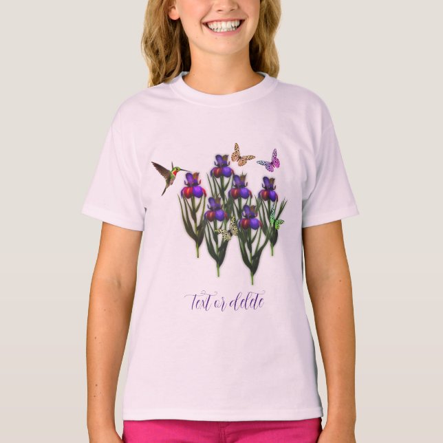 Camiseta Borboletas de Hummingbird Iris Flores Personalizad (Frente)
