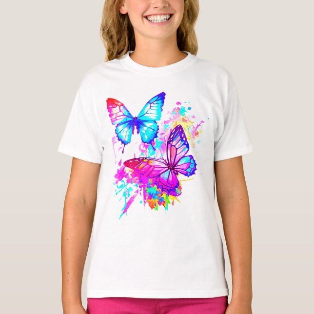 Camiseta Borboletas de respingos de neon (Frente)
