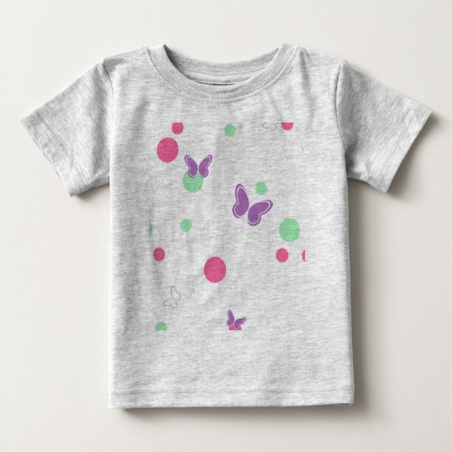Camiseta borboletas doces e bolinhas (Frente)