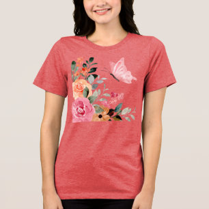Camiseta Borboletas e flores de aquarelas