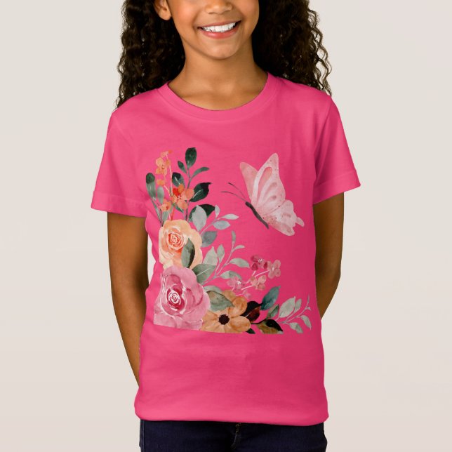 Camiseta Borboletas e flores de aquarelas (Frente)