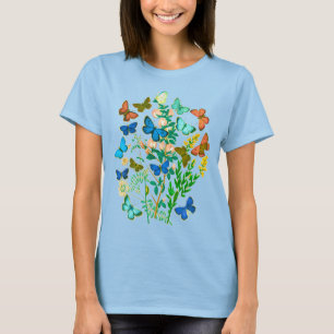 Camiseta Borboletas e flores selvagens Vintage Botânica