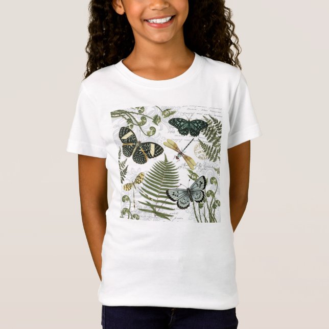 Camiseta borboletas e libélulas de colheita modernas (Frente)