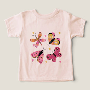 Camiseta Borboletas em Estilo de Arte Folclórica Colorida